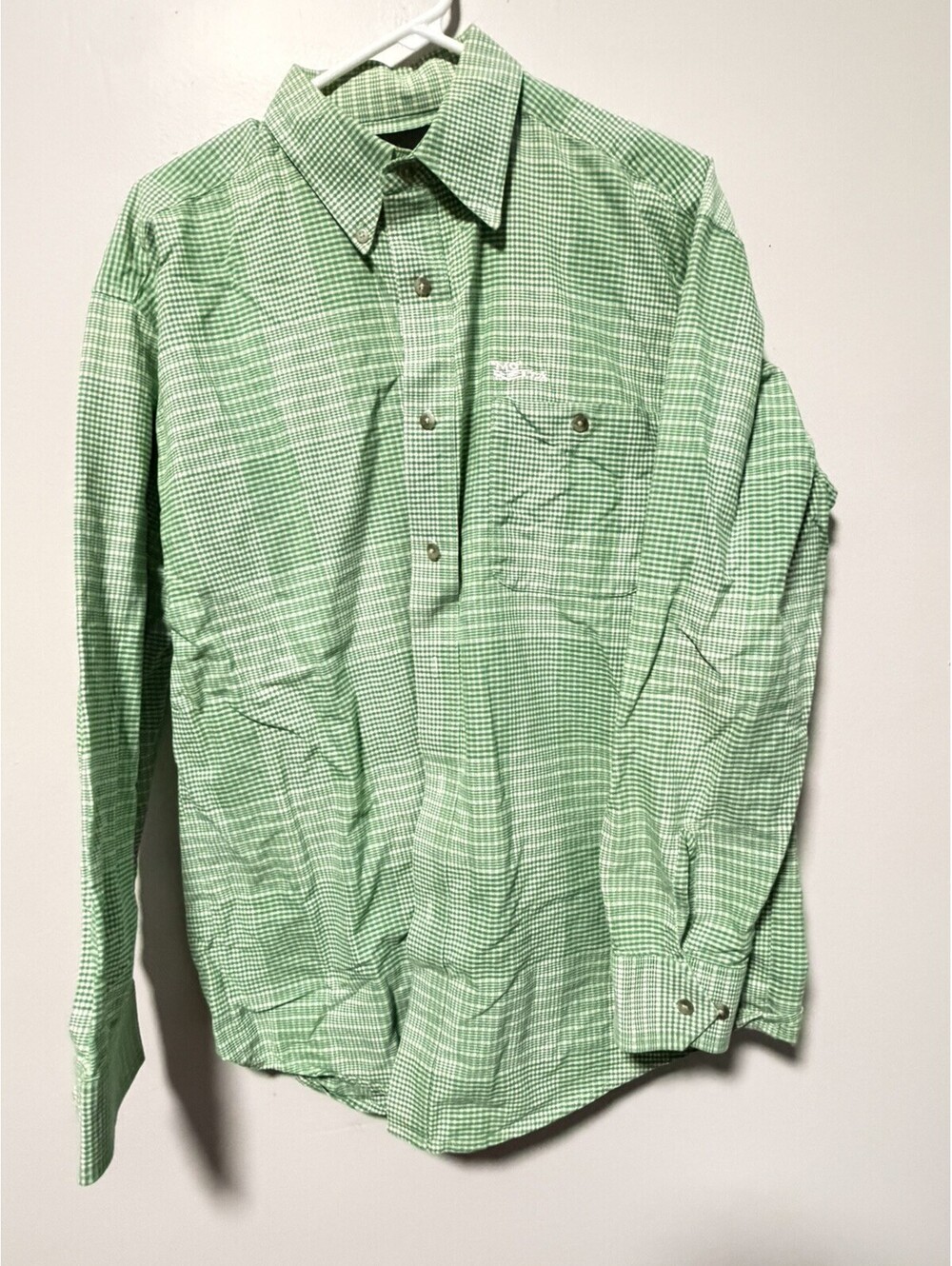Vintage Mo Betta Mens L Green Plaid Long Sleeve Button Down Western Cowboy